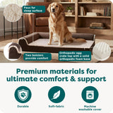 Furhaven Orthopedic Dog Bed for Large Dogs w/ Removable Bolsters & Washable Cover, For Dogs Up to 95 lbs - Plush & Almond Print L Shaped Chaise - Blue Almonds, Jumbo/XL
