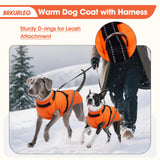 BRKURLEG Dog Winter Jackets for Large Dogs, Dog Coat with Harness Built in, Dogs Snowsuits with Zipper, Waterproof Windproof Pet Puffer Jacket Fleece Vest for Labrador, Dalmatian, Orange XXL