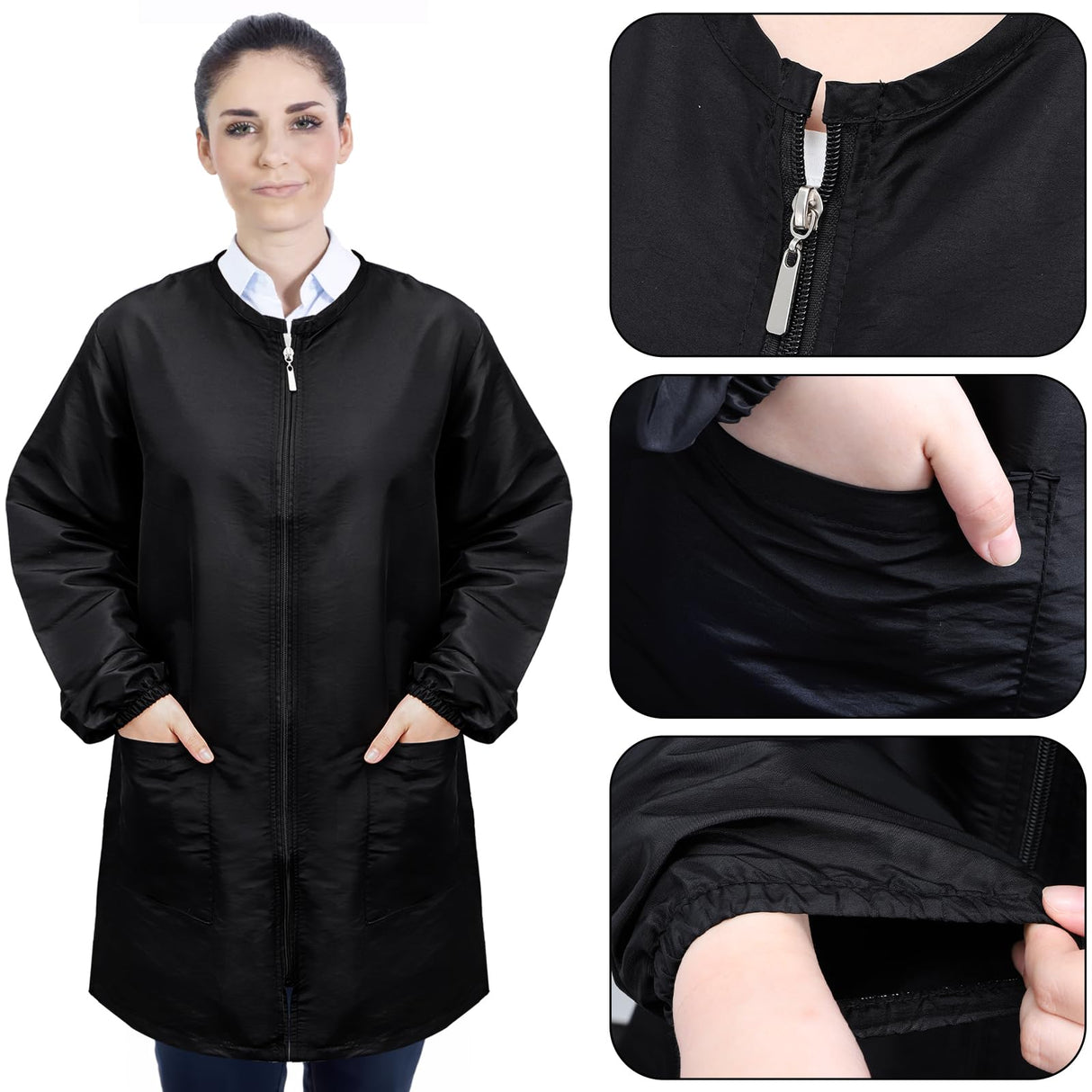 Pumtus Waterproof Pet Grooming Smock, Long Sleeves Dog Grooming Workwear, Baber Hairdresser Uniform with Full Zipper & Pockets, Anti-Static Professional Stylist Jacket for Salon, Pet Shop (Medium)