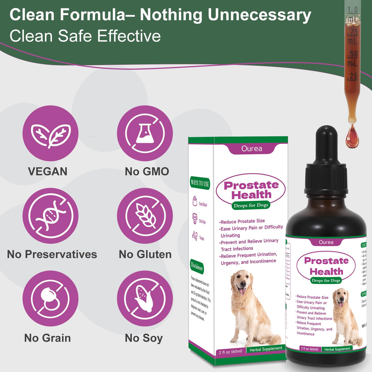 Prostate Health Drops for Dogs, Relieves Enlarged Prostate, Supports Urinary Tract Health Bladder Normal Frequency, Enhances Overall Immune, Herbal Liquid Supplement for Senior and Intact Male Dogs