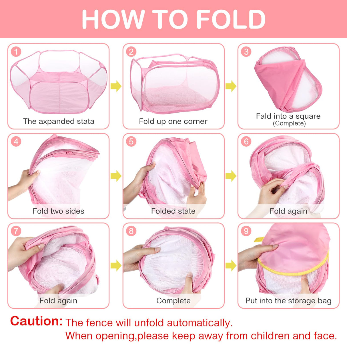 VitalCozy Hamster Playpen with Mat Small Animal Cage Tent Breathable Transparent Guinea Pig Playpen Waterproof Portable Yard Fence Mat Foldable Exercise Playpen Outdoor Indoor (Pink,Star)