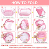 VitalCozy Hamster Playpen with Mat Small Animal Cage Tent Breathable Transparent Guinea Pig Playpen Waterproof Portable Yard Fence Mat Foldable Exercise Playpen Outdoor Indoor (Pink,Star)