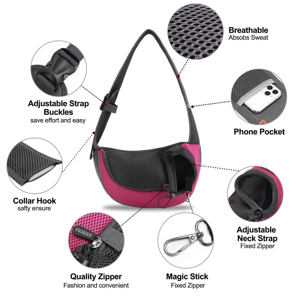 FDJASGY Pet Sling Carrier for Small Dogs Cats,Breathable Mesh Travelling Hand Free Puppy Backpack with Pouch and Adjustable Strap Carrier