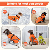 BRKURLEG Dog Winter Jackets for Large Dogs, Dog Coat with Harness Built in, Dogs Snowsuits with Zipper, Waterproof Windproof Pet Puffer Jacket Fleece Vest for Labrador, Dalmatian, Orange XXL