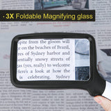 Arsir 3X Folding Magnifying Glass with Light, Retancular Lighted Magnifier with 5 LED Lights, Handhold Page Magnify Lens Seniors Gift for Reading Books, Coins, Maps, Inspection, Kid Exploring -Black