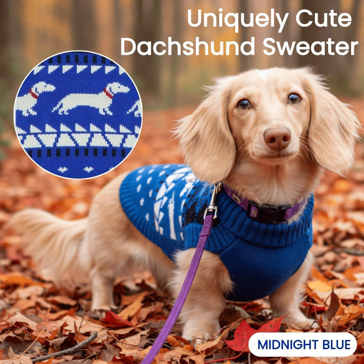 Ultra-Soft & Stretchy Turtleneck Dachshund Dog Sweater, Fall/Winter Knitted Dachshunds Sweaters, Pullover Weiner Dog Clothes for Girls Boy, Puppy Outfit for Male Female Weenie Dogs (Blue, L)