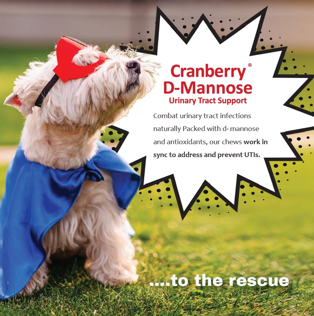 Cranberry D-Mannose Urinary Tract Support Supplement for Cats and Dogs - Cranberry Extract, D-Mannose, Vitamin C - Bladder and UTI Treatment - Made in USA - 120 Soft Chews