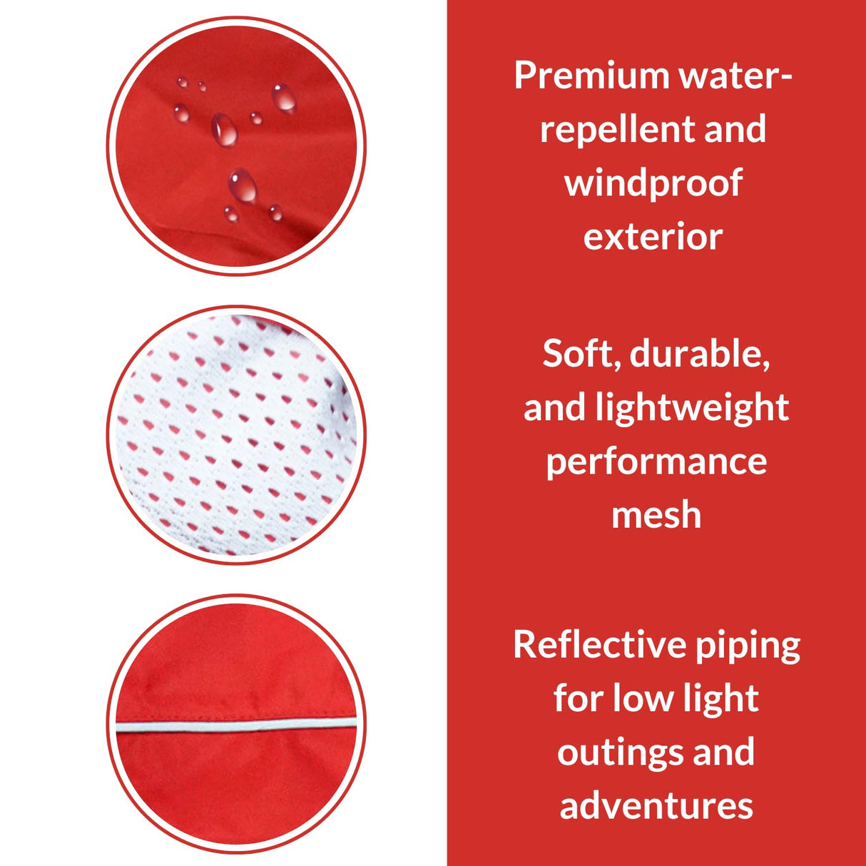 DJANGO Dog Jacket & Raincoat – Lightweight Water-Resistant Coat for Small, Medium & Long Dogs Like Dachshunds – Reflective, Adjustable Fit, Harness-Compatible & Easy-Access Harness Hole - Red, Medium