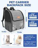 MOYSOON Cat Carrier Backpacks for Kitty Small Dog up to 15 lbs, Lightweight and Foldable Dog Backpack Carrier with Breathable mesh for Travel, Walking, Hiking, Camping and Vet (Grey)