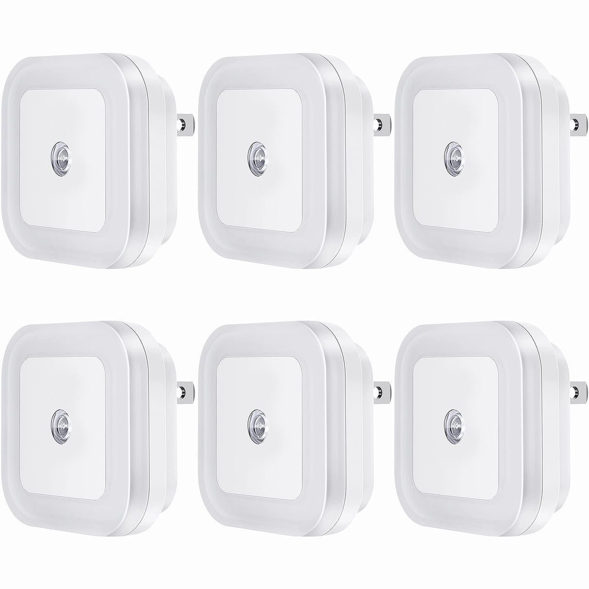 SYCEES Plug-in LED Night Light with Dusk to Dawn Sensor for Hallway, Stairs, Bathroom, Kitchen, Bedroom, Nursery, Kids Room, Daylight White, Pack of 6