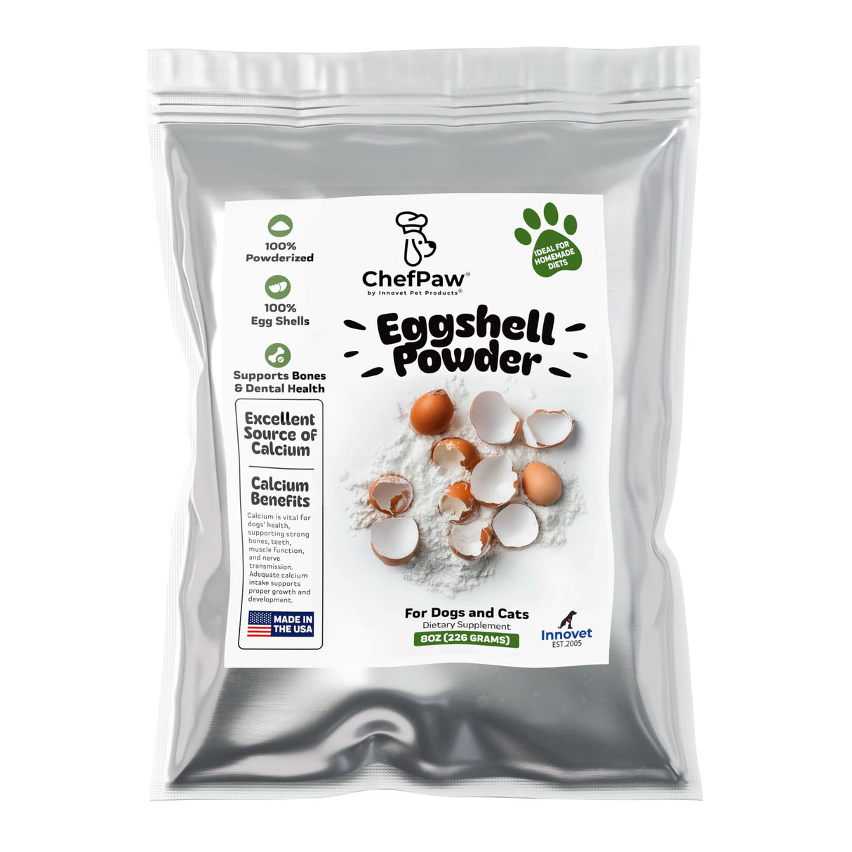 8oz ChefPaw Eggshell Powder for Dogs – Natural Calcium Supplement for Bone Health - Free Chefpaw Nutrition App Access – 100% Powderized - Safe for Homemade and Raw Dog Food Diets