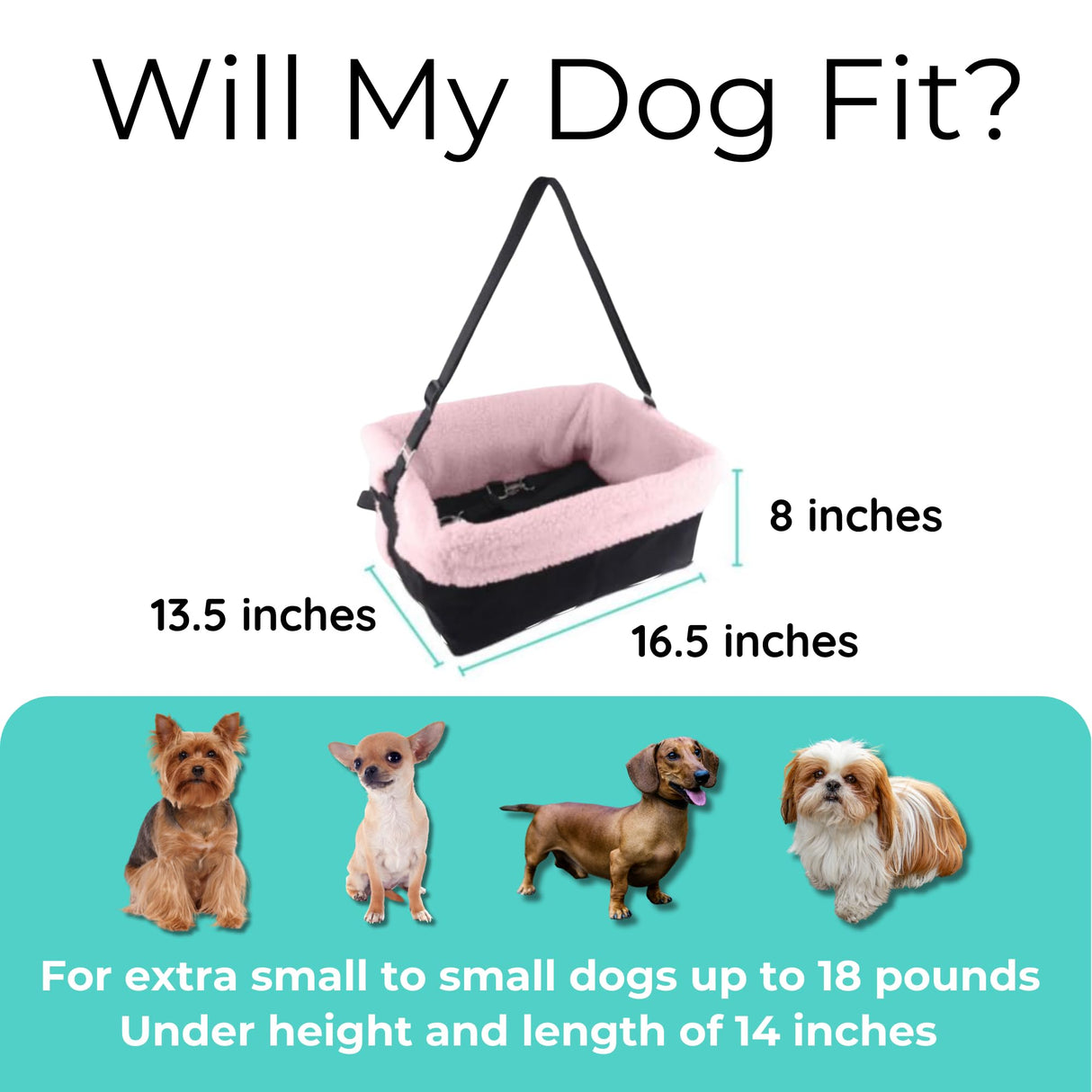 Blue Dog Booster Seat - Washable, Adjustable, Collapsible Pet Travel Carrier Bed - Safety Seat Belt Tether for Small Dogs, Puppies, and Pets up to 18 lbs