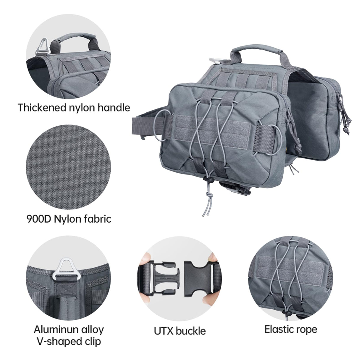 EXCELLENT ELITE SPANKER Dog Pack Dog Saddle Bag Backpack for Camping Hiking Medium & Large Dog with 2 Capacious Side Pockets (M, Grey)