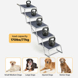 Veehoo Extra Wide Dog Steps for Car Truck SUV Foldable, 5 Steps Lightweight Aluminum Dog Stairs for Injured Senior Large Dogs 20" Wide, Folding Pet Ramp Ladder with Non Slip Surface, up to 170lbs