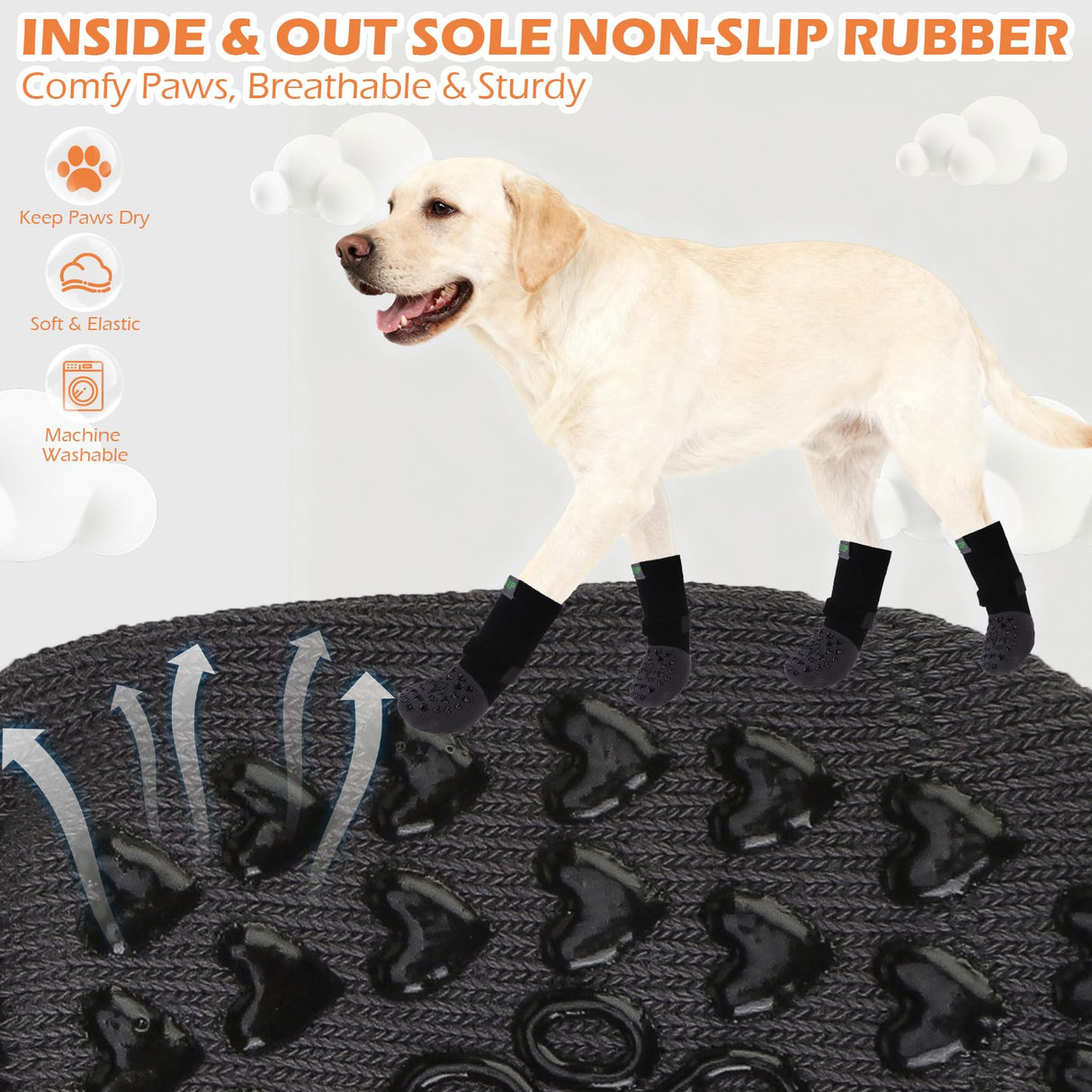 EXPAWLORER Anti Slip Dog Socks to Prevent Licking Paws, Winter Snow Dog Boots & Paw Protectors Booties for Hardwood Floors with Heart Grippers, Dog Shoes for Small Medium Large Senior Dogs Black S
