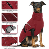 Queenmore XL Dog Coat, Winter Dog Jacket for Large Dogs, Waterproof Puffy Dog Snowsuit, Adjustable Reflective Fleece Lining Warm Padding Parka for Cold Weather, Red XL