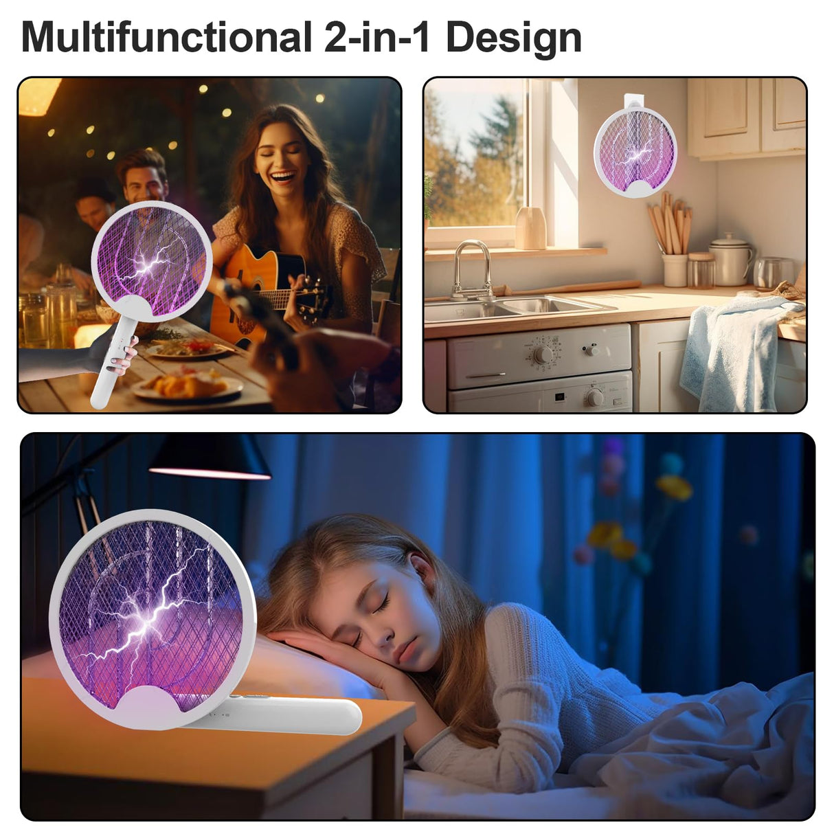 iHave Electric Fly Swatter, 2-in-1 Bug Zapper for Home Indoor and Outdoor Use, Rechargeable Dual Modes Mosquito Zapper, Say Goodbye to Bugs in Your Bedroom, Kitchen, Backyard, Patio and Camping