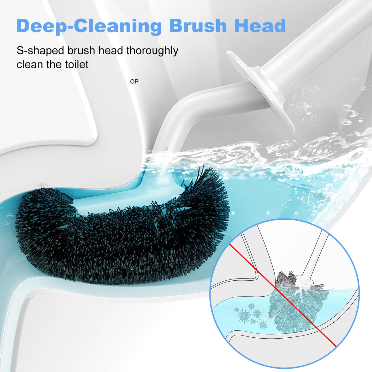 Toilet Bowl Brush Holder Set: Curved Design with Holder for Deep Cleaning Under Rim - Compact Hidden Scrubber for Small Space - Modern RV Bathroom Accessories - White 1 Pack