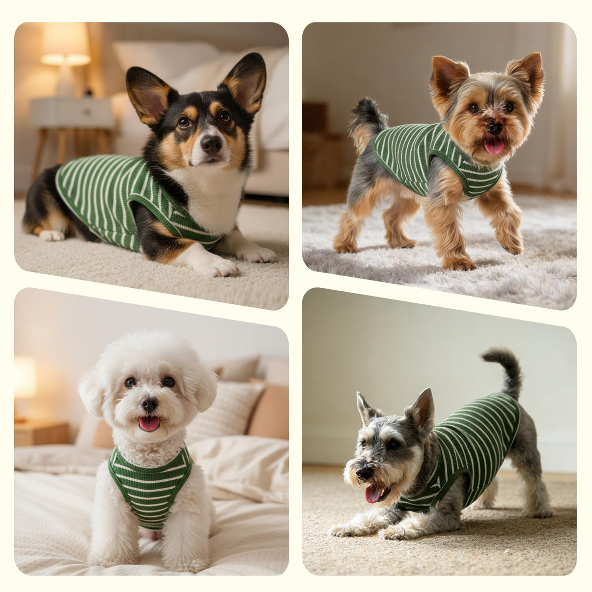 COOHAMS Dog Clothes, Stripe Dogs Shirts for Small & Medium Breeds, Pet Tank Top, Breathable Waffle Fabric Puppy Outfit, Shirt for Chihuahua, Yorkie, Dachshund, Corgi (4Pack, Medium)