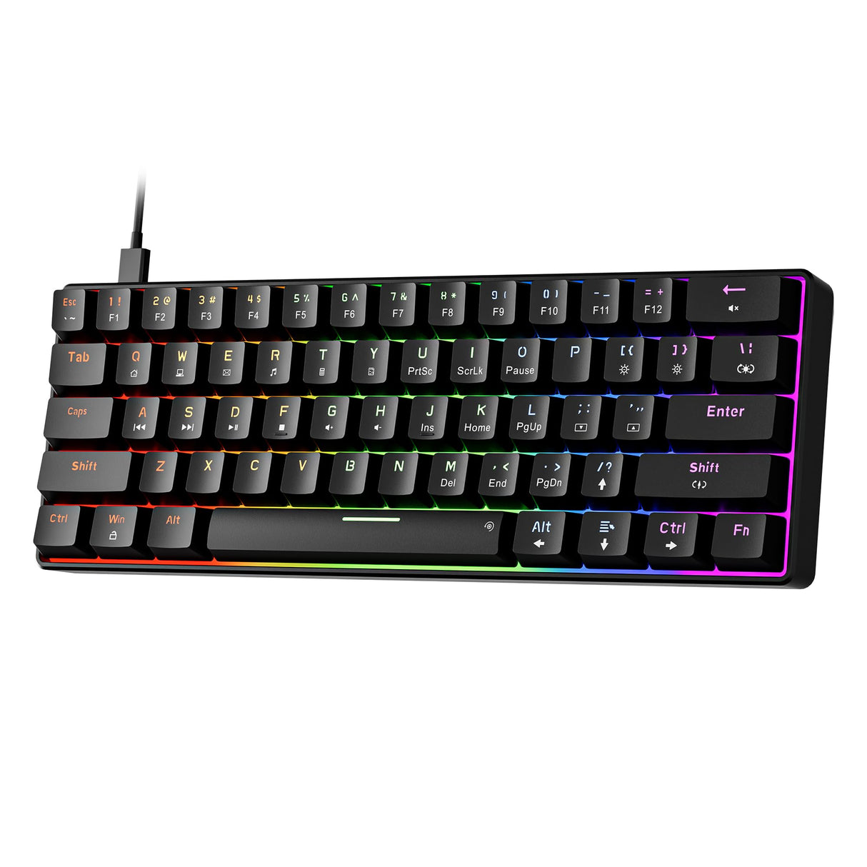 GM611 Mechanical Keyboard,Rainbow LED Backlit Gaming Wired Keyboards Compact Mini 61 Keys Portable 60 Percent Mechanical Keyboard with Black Keycaps,for Windows Laptop PC Linear Red Switches