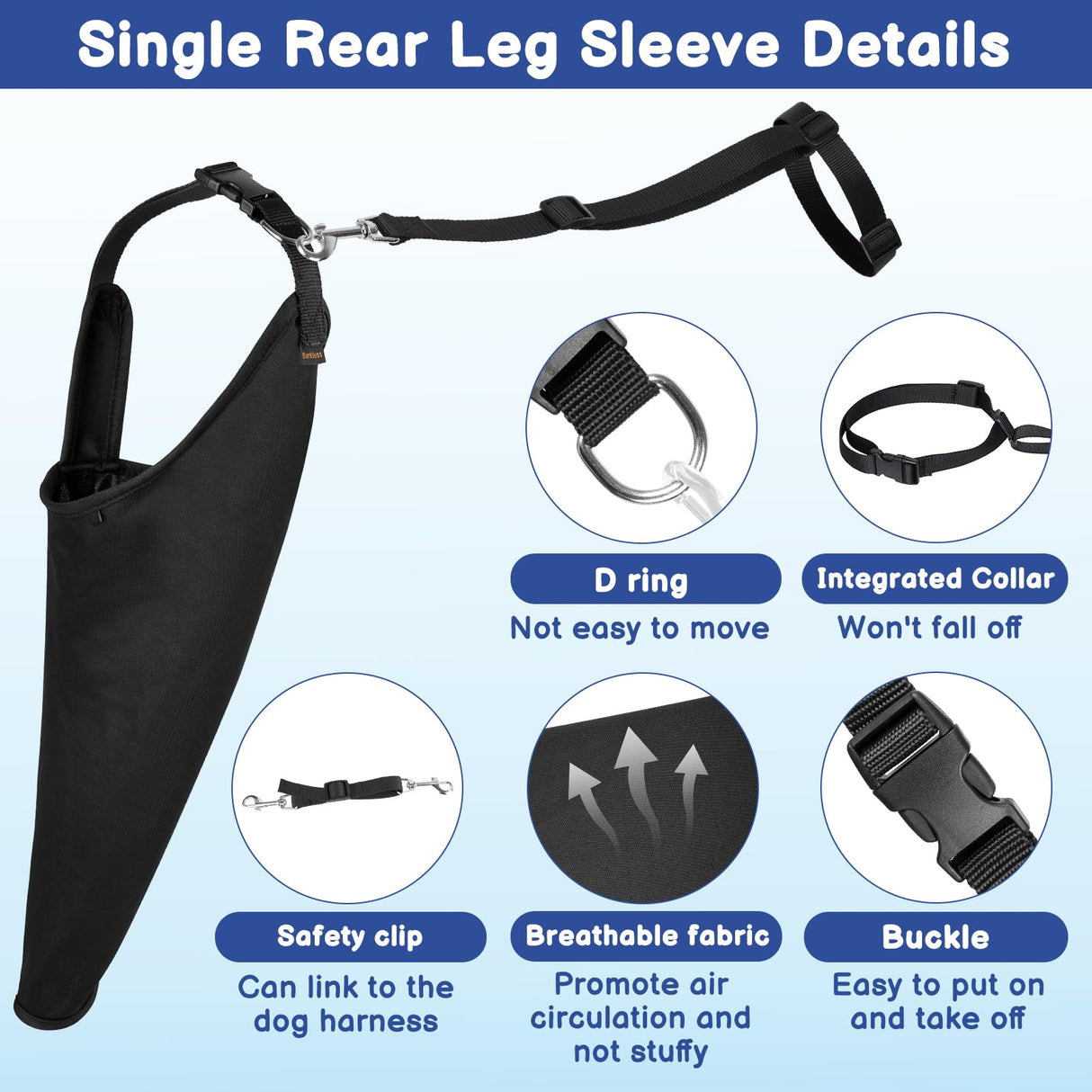 BARKLESS Single Dog Rear Leg Sleeve to Stop Licking, Breathable Male Female Dog Recovery Suit for Post Surgery, Comfortable Back Leg Sleeve for Wound Healing, Protective Cone Collar Alternative