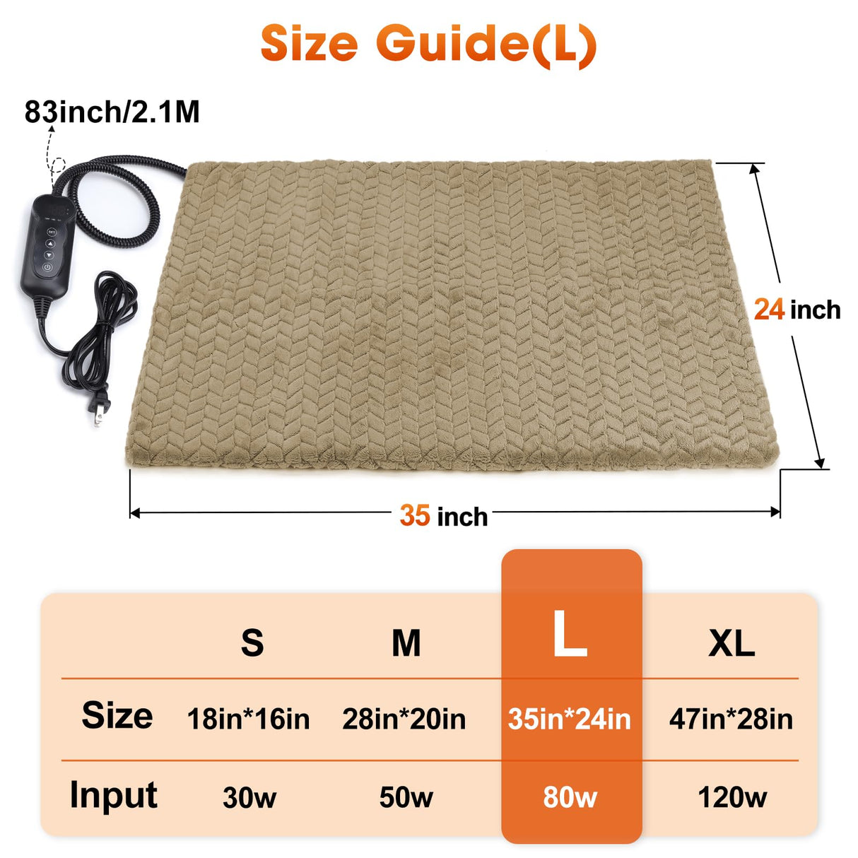 GASUR Heated Cat Bed, Waterproof Cat Heating Pad Indoor w/Timer, Temp Adjustable Pet Heating Pads for Cats Dogs, Auto Power-Off, Cats Warming Bed w/Remove Washable Cover, Anti-Chew,35''x24'', Large