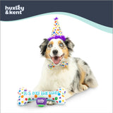 Huxley & Kent Celebration Box for Dogs - Fun Gift Kit with Plush Squeaky Toys, Party Hat, Bow Tie & Banner - Birthday, Gotcha Day & Special Occasion Dog Kit - Happy Barkday Box, Small