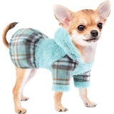 Winter Dog Dress, Cute Warm Fleece Dog Hooded Sweater, for Small Dogs Girl, Pink Plaid Puppy Dresses Clothes for Chihuahua Yorkie,Cat Apparel (Small, Blue)