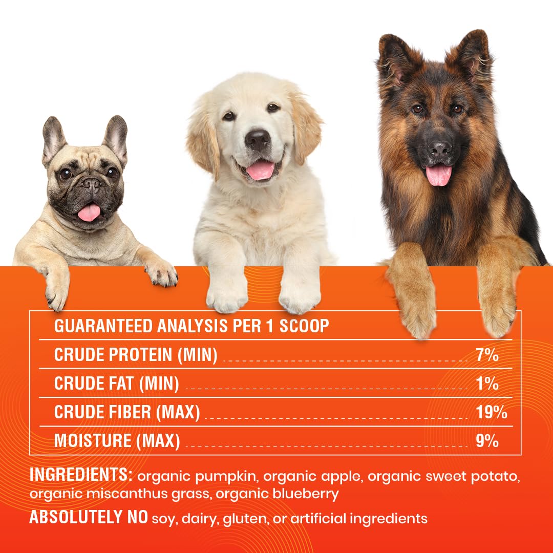 Ultimate Pumpkin for Dogs (16 oz) - with Organic Pumpkin, Apple, Sweet Potato, Miscanthus Grass & Blueberry, Digestive Support Relief for Constipation, Loose Stools, and Upset Stomaches, 60 Scoops