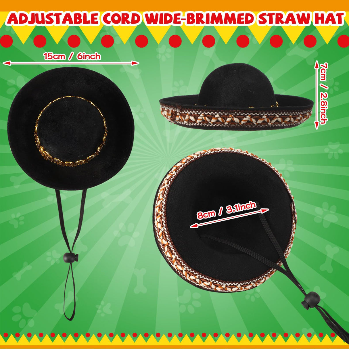 Bulyoou Mariachi Mexican Costume for Dog Mexican Dog Dress and Sombrero for Chihuahua Puppy Cat Cinco De Mayo Mexico Independence Day Themed Party Pet Outfits(S,Style2,Black)