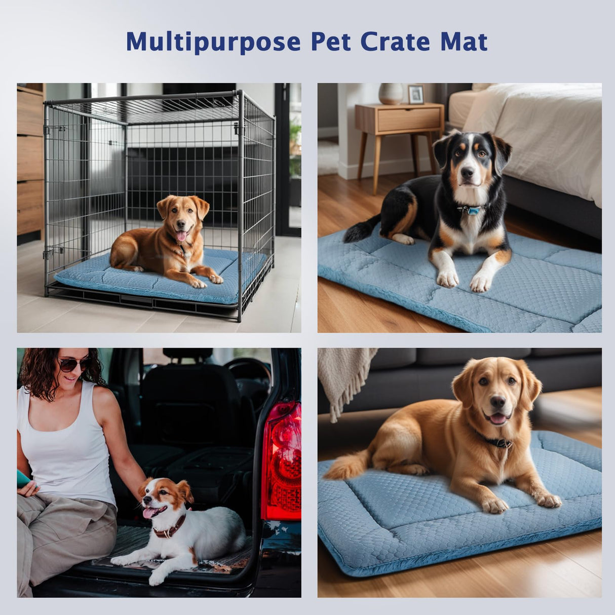 Vetasac Dog Bed Mat, Crate Pad Reversible,Soft Kennel Pad, Washable Dog Crate Mat (Cool and Warm),Pet Sleeping Mattress for Small Medium Dogs XB009 (42''x28'',Blue)