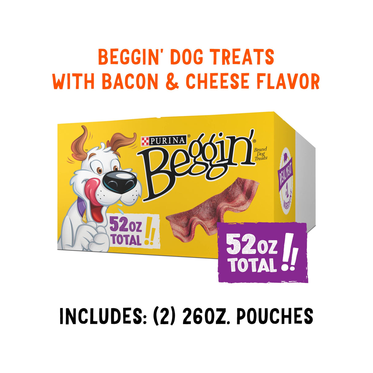 Purina Beggin' Strips With Real Meat Dog Training Treats With Bacon and Cheese Flavors - (Pack of 2) 26 oz. Pouches