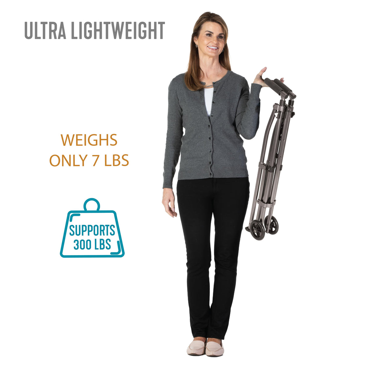 Able Life Space Saver Walker Lite w/Wheels, Lightweight Folding Walker for Adults, Seniors, and Elderly, Collapsible Travel Walker, Ski Glides for Mobility Support, Compact, Black Walnut