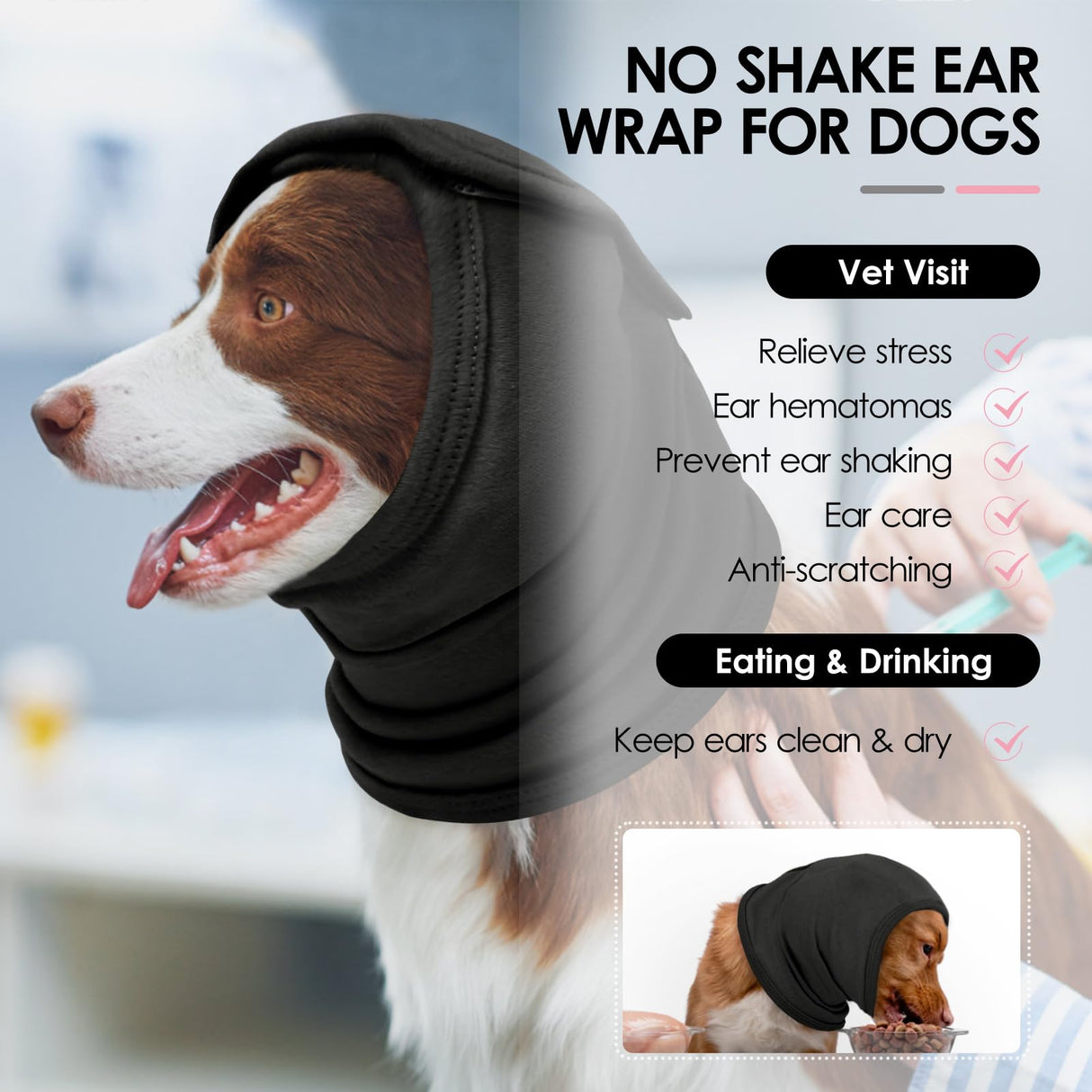KOESON Dog Calming Hoodie, Soft No Shake Ear Wraps for Dogs, Adjustable Dog Ear Muffs Noise Protecion, Head & Neck Covers for Dogs for Thunder, Firework, Grooming, Separation Anxiety, Hematoma