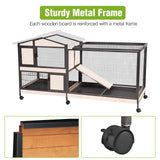 GUTINNEEN 2-Story Rabbit Hutch with Chew-Proof Full Metal Frame for Indoor/Outdoor - 62" Bunny Cage with 6 Locking Casters & 2 Pull-Out Trays for Rabbits, Guinea Pigs, Small Pets (Brown)