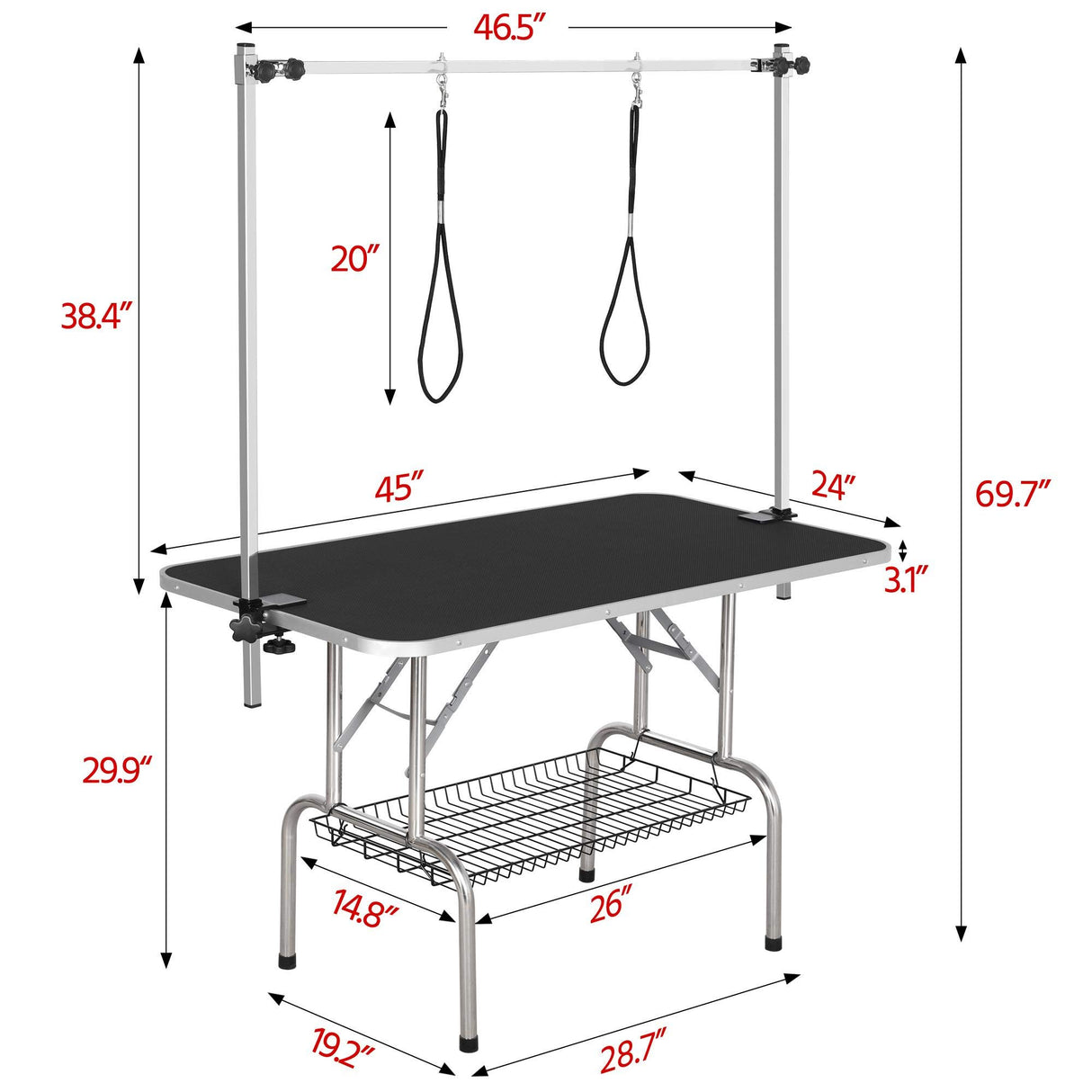 Yaheetech 45-inch Large Heavy Duty Pet Dog Grooming Table W/Adjustable Overhead Arm, Clamps, Two Grooming Noose, Tray