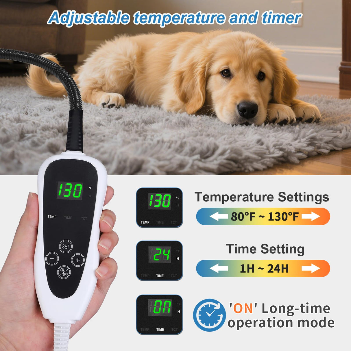 GOLOPET Dog Heating Pad 28x18 in with Smart Thermostat Switch and Power Line Protection Tube,Obtained MET and UL Dual Certification,Waterproof Puppy Heating Pad- Gray 1