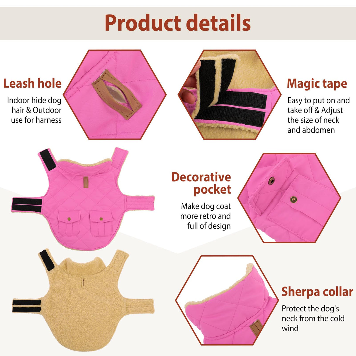 Winter Coat for Small Dogs, Puppy Plaid Jacket, Cotton Coat for Cold Weather, Windproof Warm Dog Garments, Pet Thickened Outfits Indoor Outdoor, Pink S