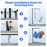 AUORC Dog Grooming Arm with Hammock, Adjustable 26"-38" Foldable Grooming Table Arm with Clamp & 2 No-Sit Holders, Heavy Duty for Small & Medium Dogs, Includes Nail Clippers (Table Not Included)