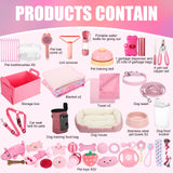 Abbylike 75 Pcs Puppy Supplies Starter Kit for Small Dogs New Puppy Essentials Starter Kit Pink for School Dog Toys Includes Dog Leash, Bowl, Brushes, Water Bottles, Christmas Welcome Home Gift