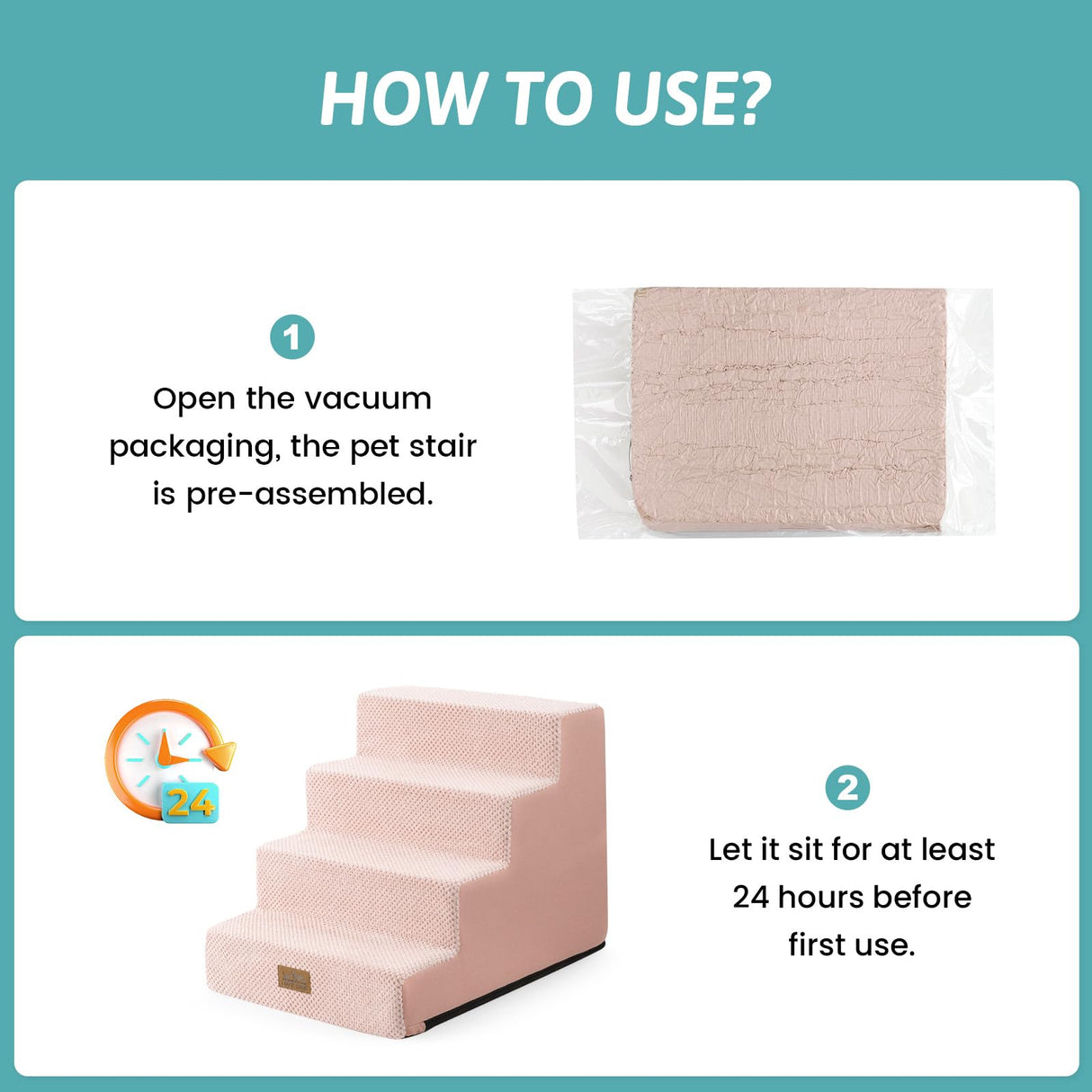 COZY KISS Dog Stairs for Small Dogs, 17.7" Extra Wide Right-Angle Pet Stairs for Couch and Beds, Anti-Slip Dog Steps for Old Cats and Lowrider, 17.7x23.6x17.7 inch, Pink