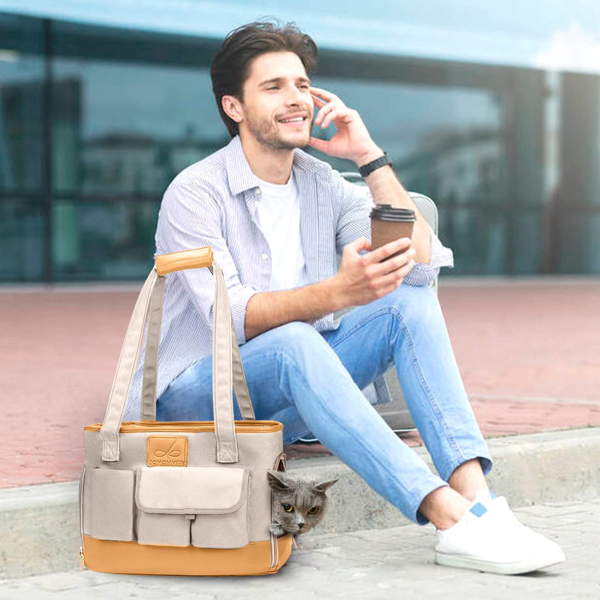 Johomviin Dog Carrier, Cat Carrier, Pet Carrier, Foldable Waterproof Premium PU Leather Oxford Cloth Dog Purse, Portable Tote Bag Carrier for Small to Medium Cats and Small Dogs