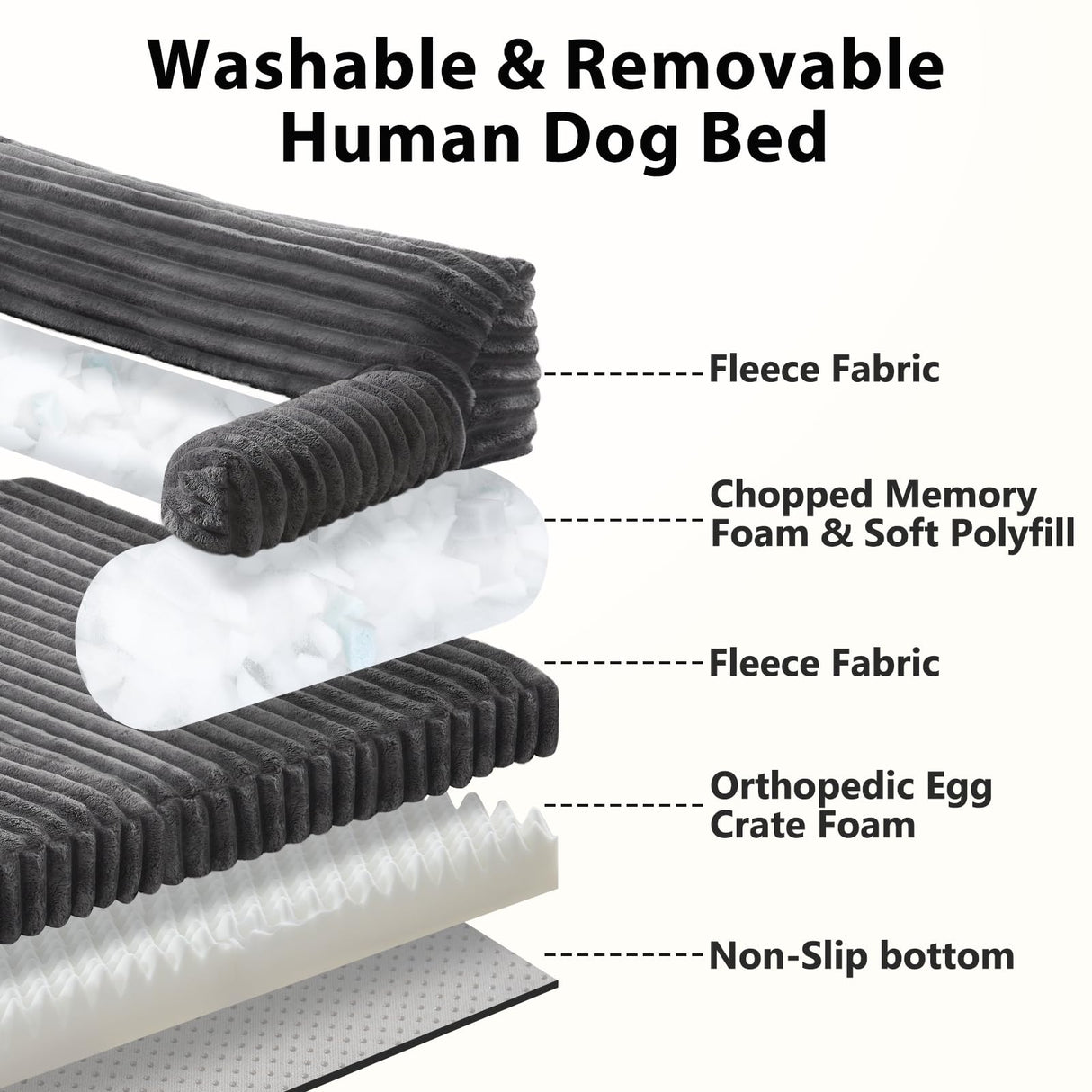 INVENHO Foldable Human Dog Bed, Orthopedic Egg-Crate Memory Foam Human Sized Dog Bed for Adult with Washable Removable Cover & Nonskid Bottom