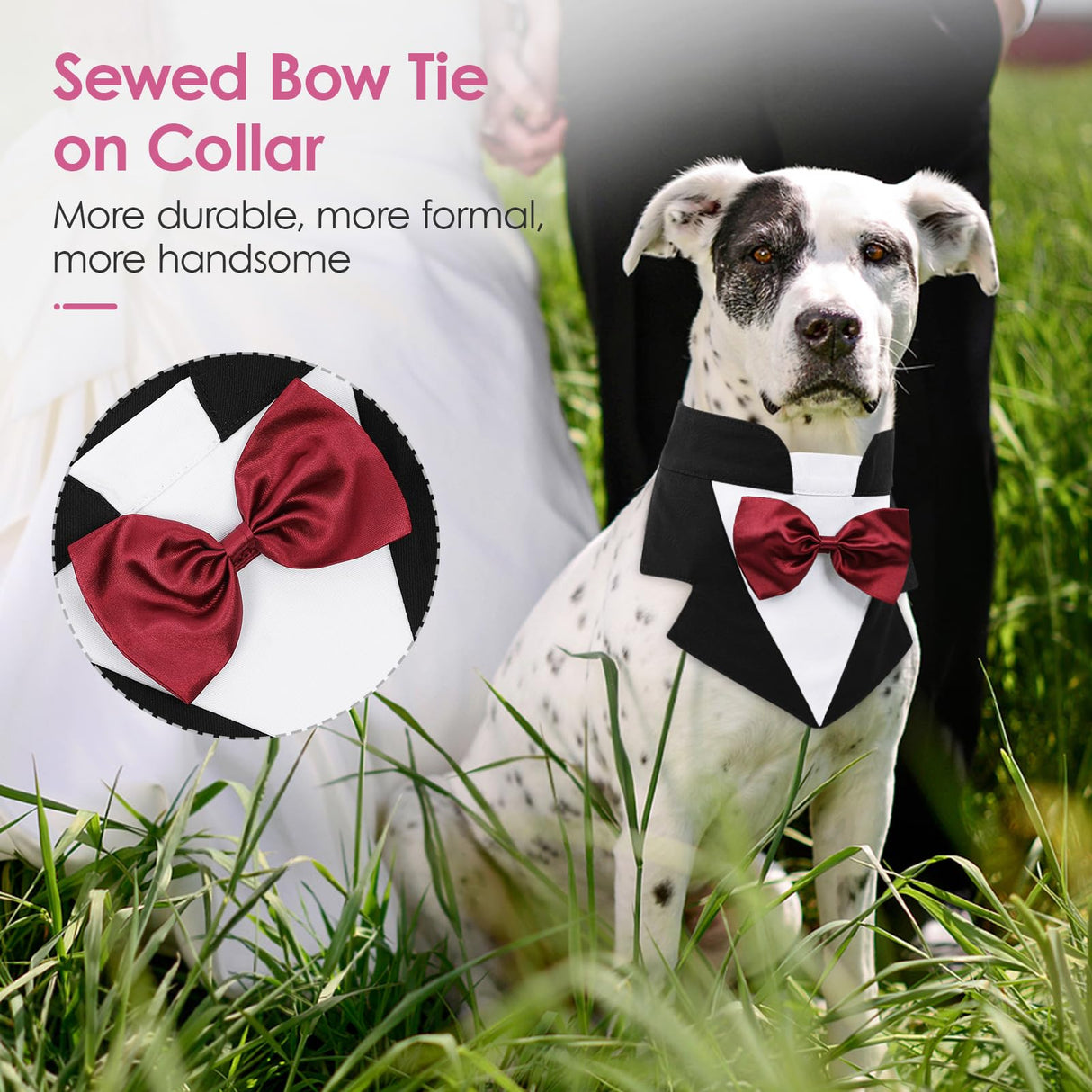 AOFITEE Formal Dog Tuxedo, Large Dog Wedding Bandana Collar with Bow Tie, Adjustable Birthday Costume Valentines Outfits, Bowtie for Large Party Tux Wedding Outfit, Black L