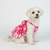 Fitwarm Tropical Dog Dress, Ruffled Doggy Hawaiian Dress, Dog Summer Clothes for Small Dogs Girl, Pet Outfit, Red, White, Small