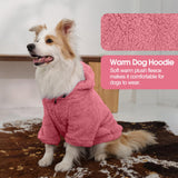 IDOMIK Fuzzy Dog Sweater with Adjustable Hood, Warm Fleece Dog Sweater Hoodie with Harness Hole & Pocket, Pullover Sweaters for Medium Dogs, Fuzzy Hooded Sweatshirt for Fall Winter Christmas,Pink,M