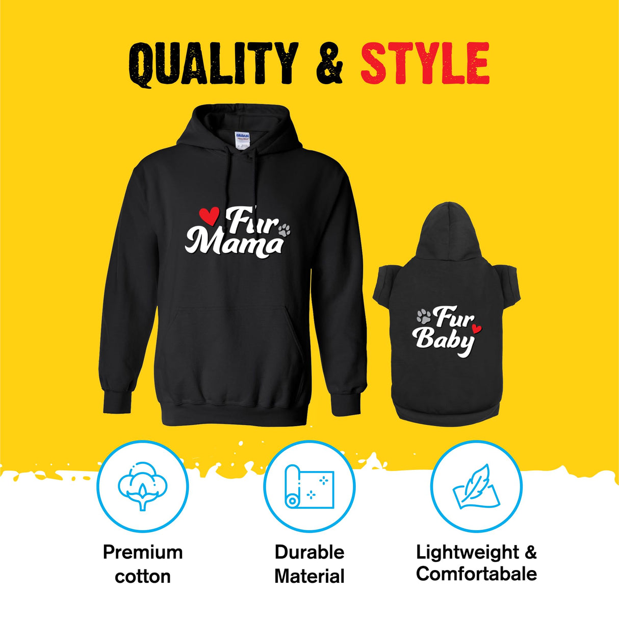 Fur Mama Fur Baby Matching Hoodies for Humans and Pets - Soft Dog & Cat Sweatshirt Set - Premium Gift for Holidays