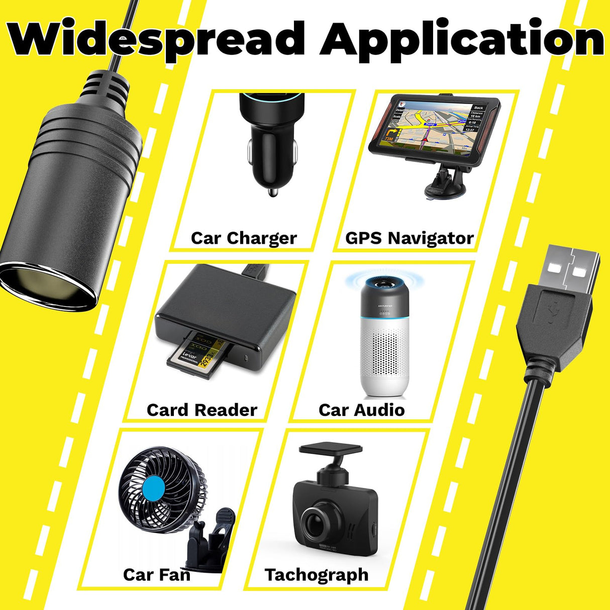USB to Cigarette Lighter Adapter, 10W USB Male to 12V Cigarette Lighter Socket Cable, for Dash Cam, Radar Detector, Car Fan, Electronic GPS, Led Light