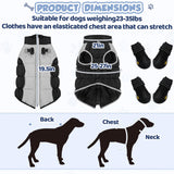 Thinkday Dog Coat and Boots Set for Weighing 23-35lbs, Waterproof Winter Jacket Paw Protectors with Harness Leash Hole, Reflective Vest, Snowsuit Coats, Rugged Anti Slip Dog Shoes Cold(Black, L)