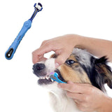 Orgrimmar 4 Pcs Three Sided Pet Toothbrush Dog Brush Addition Bad Breath Tartar Teeth Care Dog Cat Cleaning Mouth